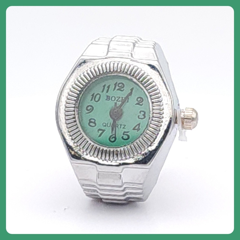 Unisex Ring Watch Silver Adjustable Quartz Analog Green